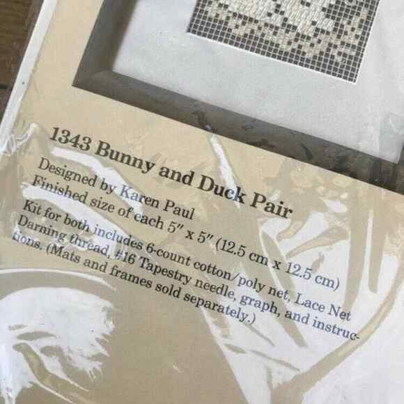 Bunny and Duck Pair Vintage Embroidery Kit by The Creative Circle - Lace Darning - Picture 5 of 7